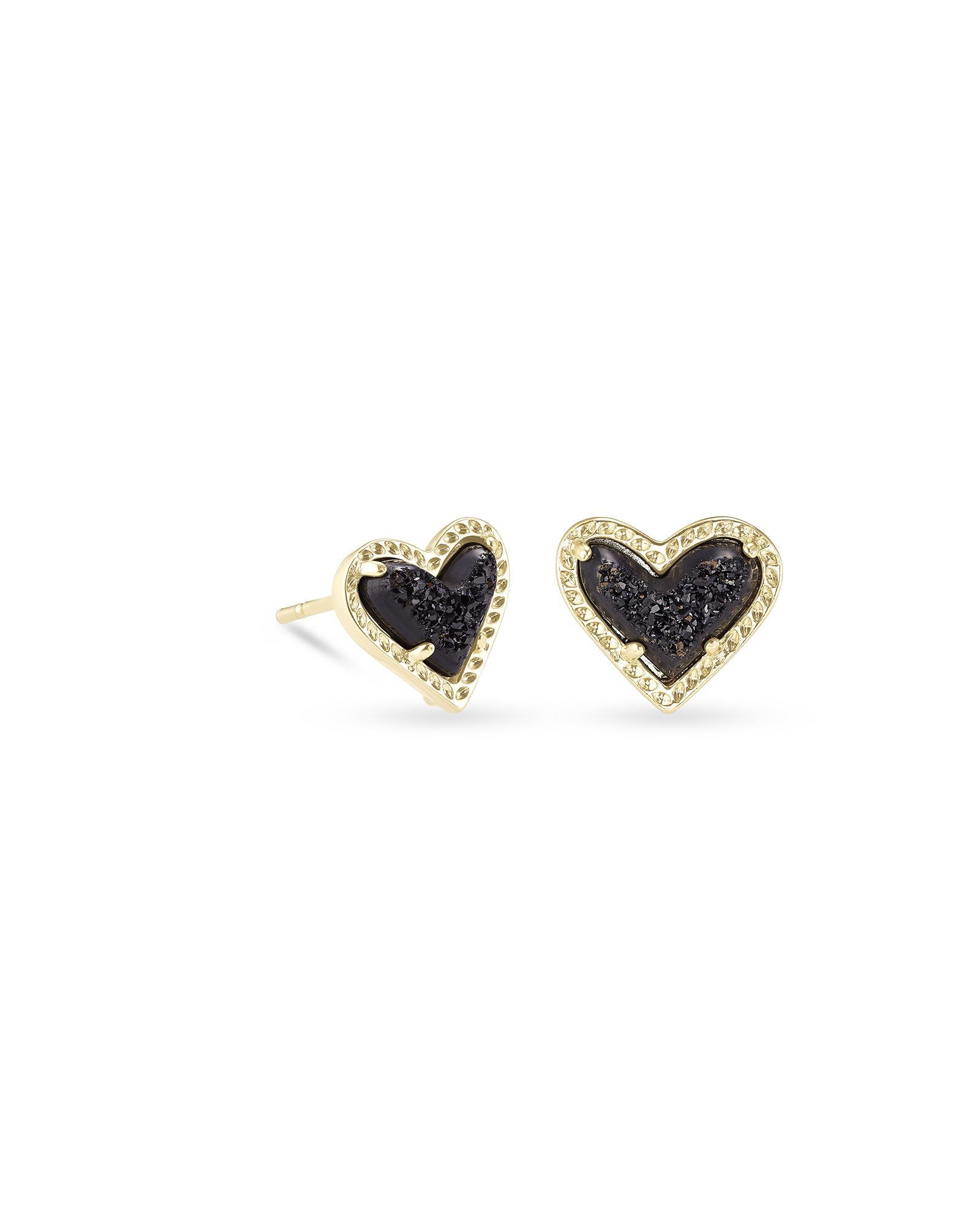 Ari Heart Gold Stud Earring in Black Drusy