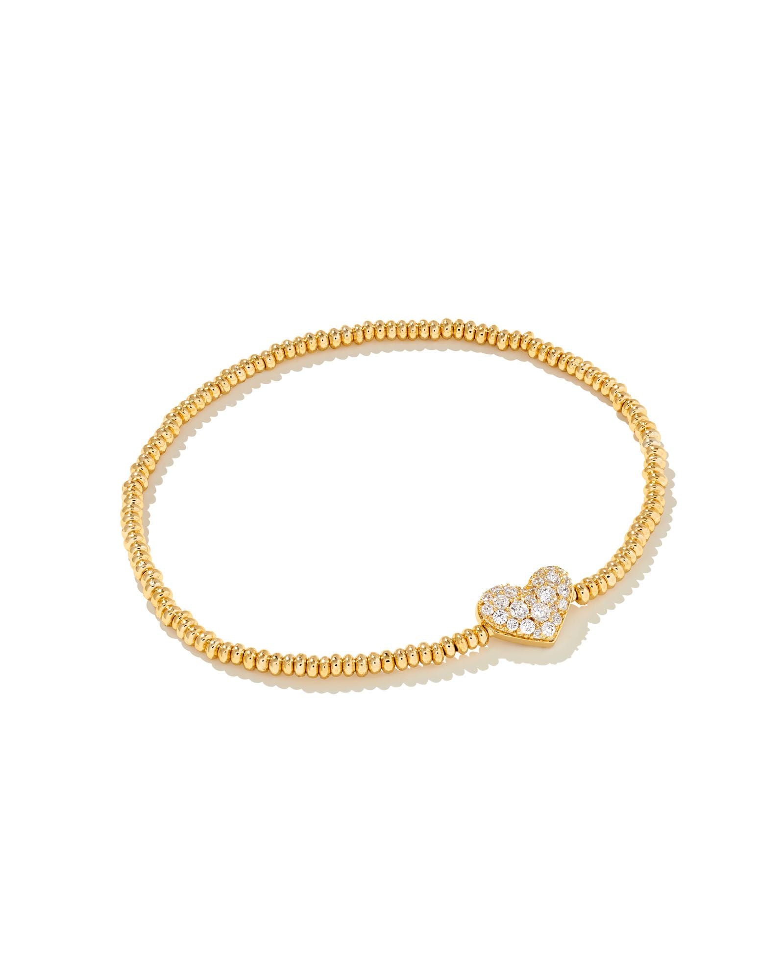 Ari Pave Crystal Heart Stretch Bracelet in Gold White Crystal