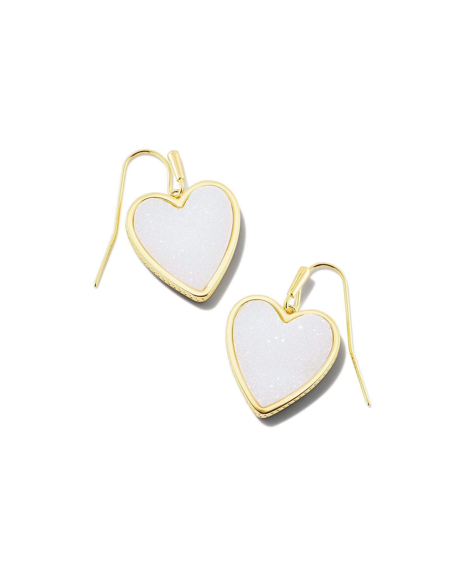 Heart Drop Earring in Gold Iridescent Drusy