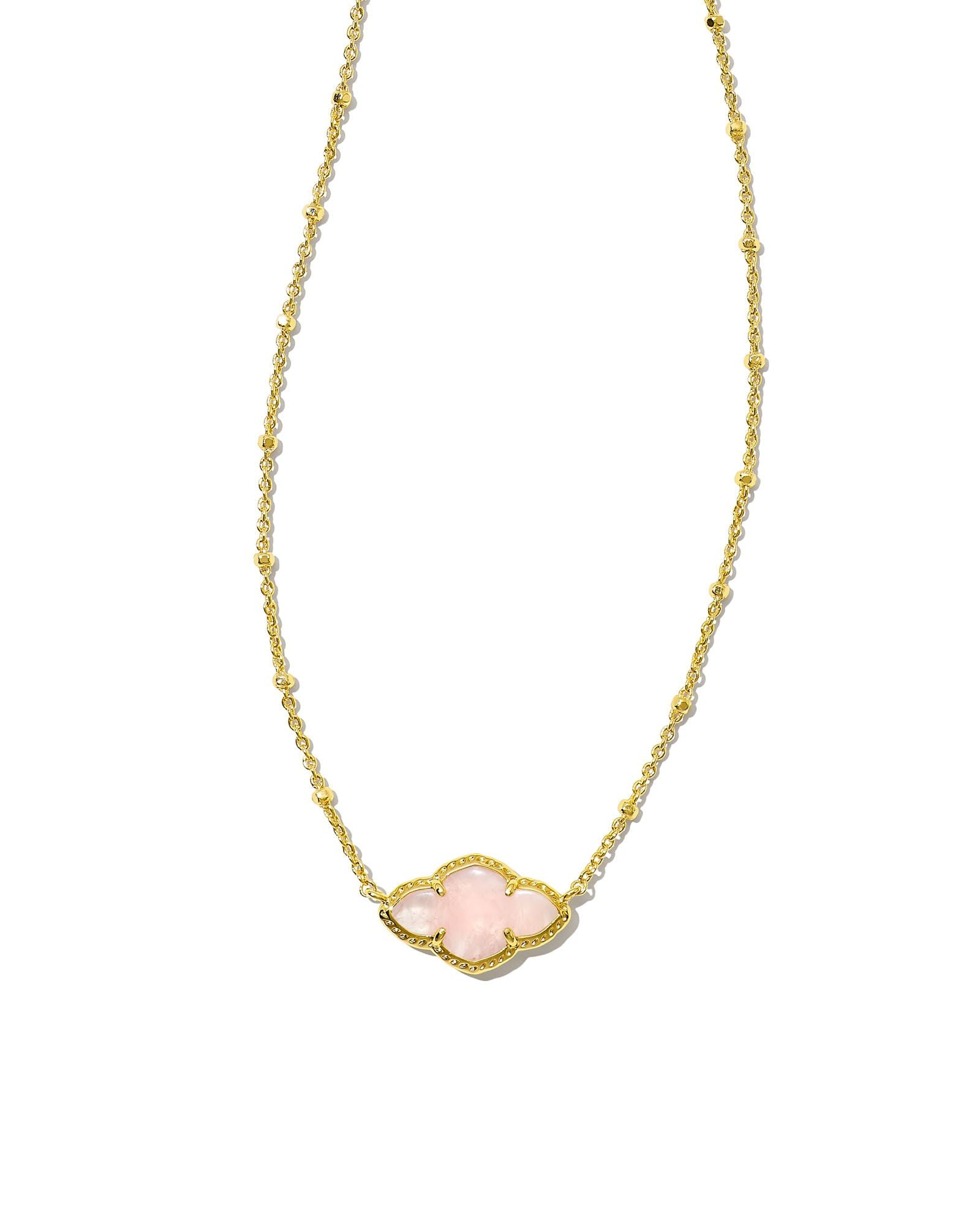 Abbie Pendant Necklace in Gold Rose Quartz