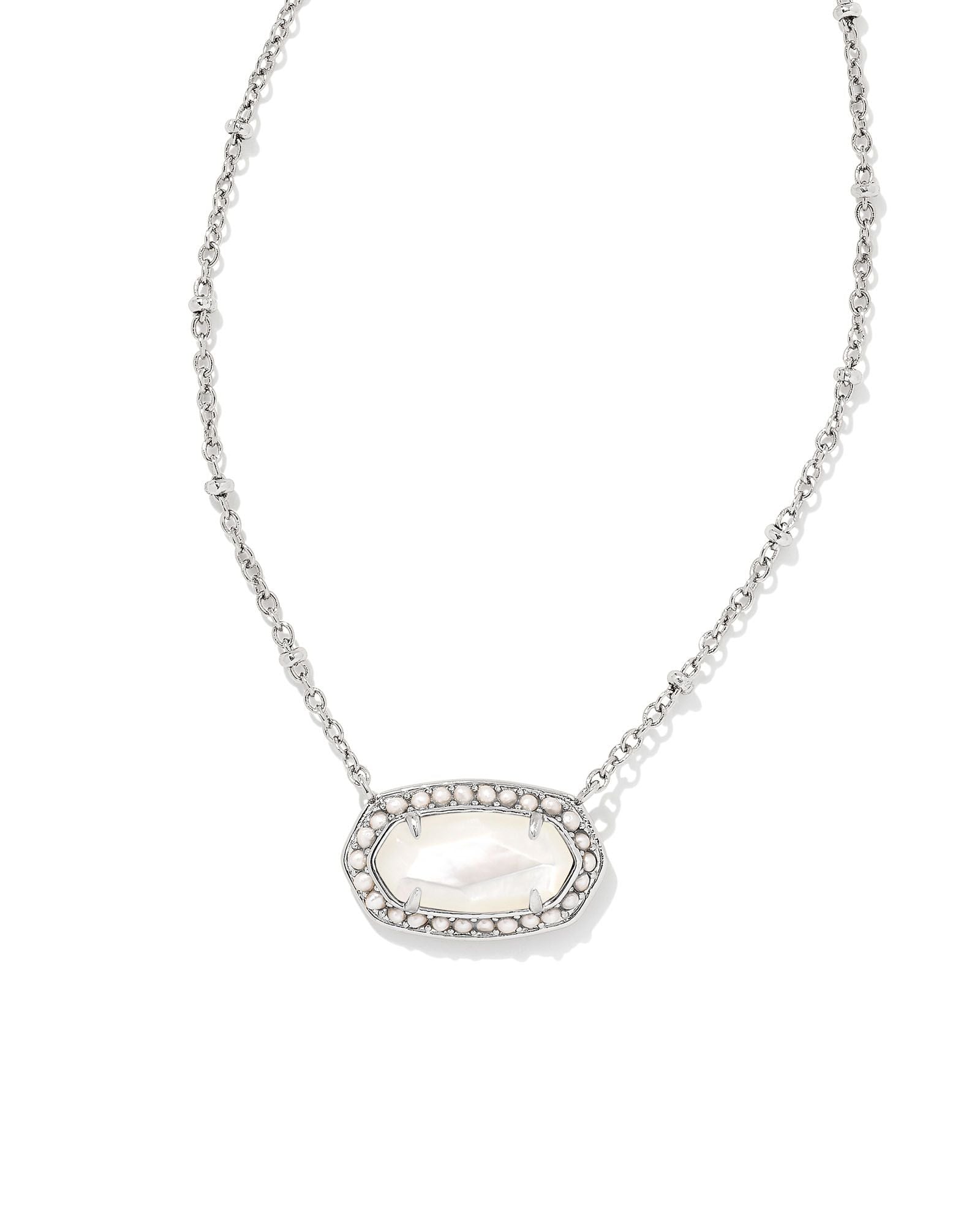 Pearl Beaded Elisa Necklace in Rhodium Ivory Mother of Pearl