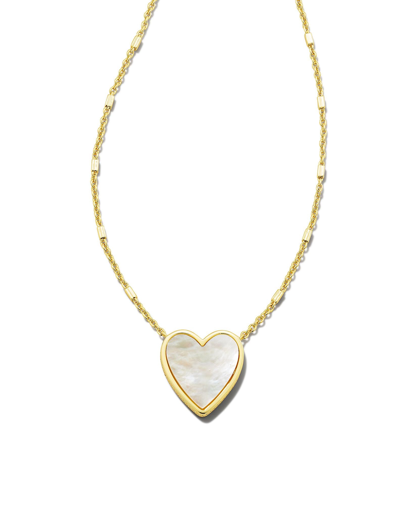 Heart Pendant Necklace in Gold Ivory Mother of Pearl