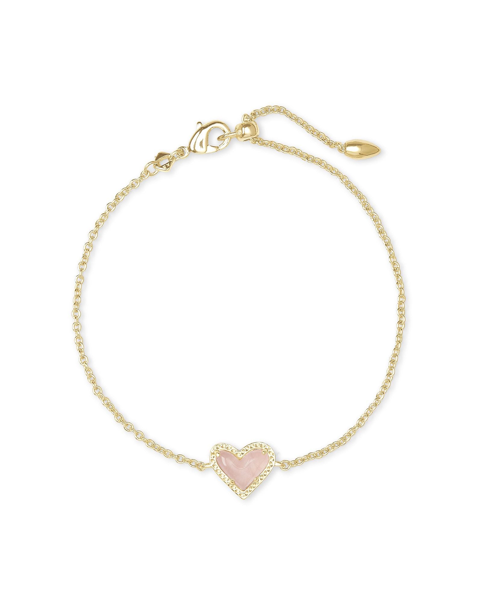 Ari Heart Delicate Bracelet Gold Rose Quartz
