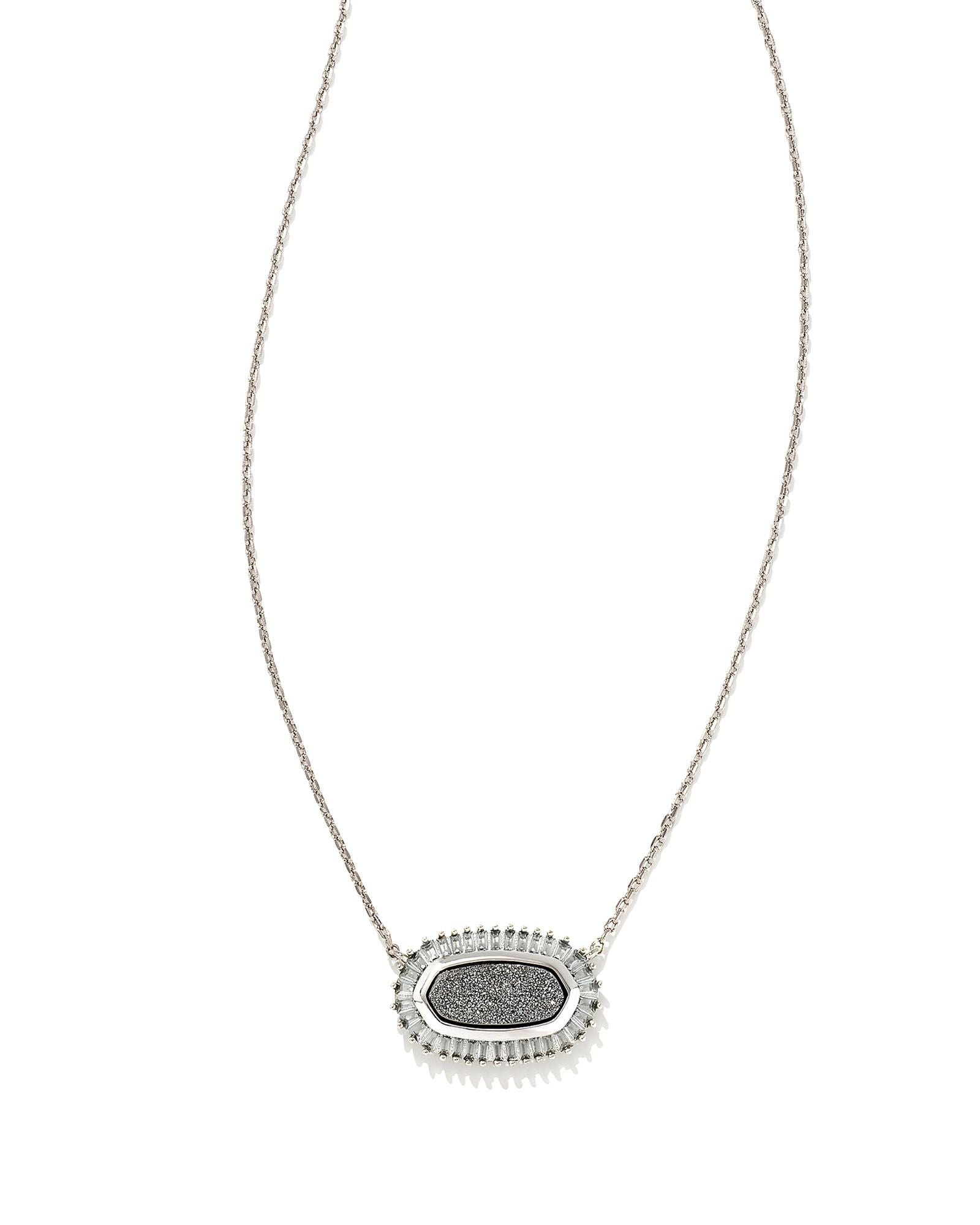 Baguette Elisa Pendant Necklace in Rhodium Platinum Drusy