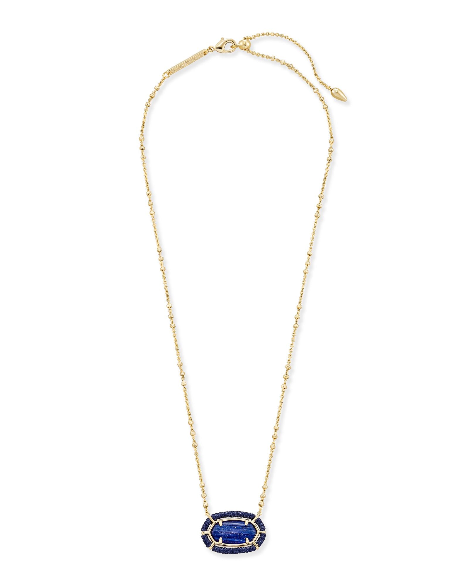 Threaded Elisa Pendant Necklace in Gold Navy Dusted Glass