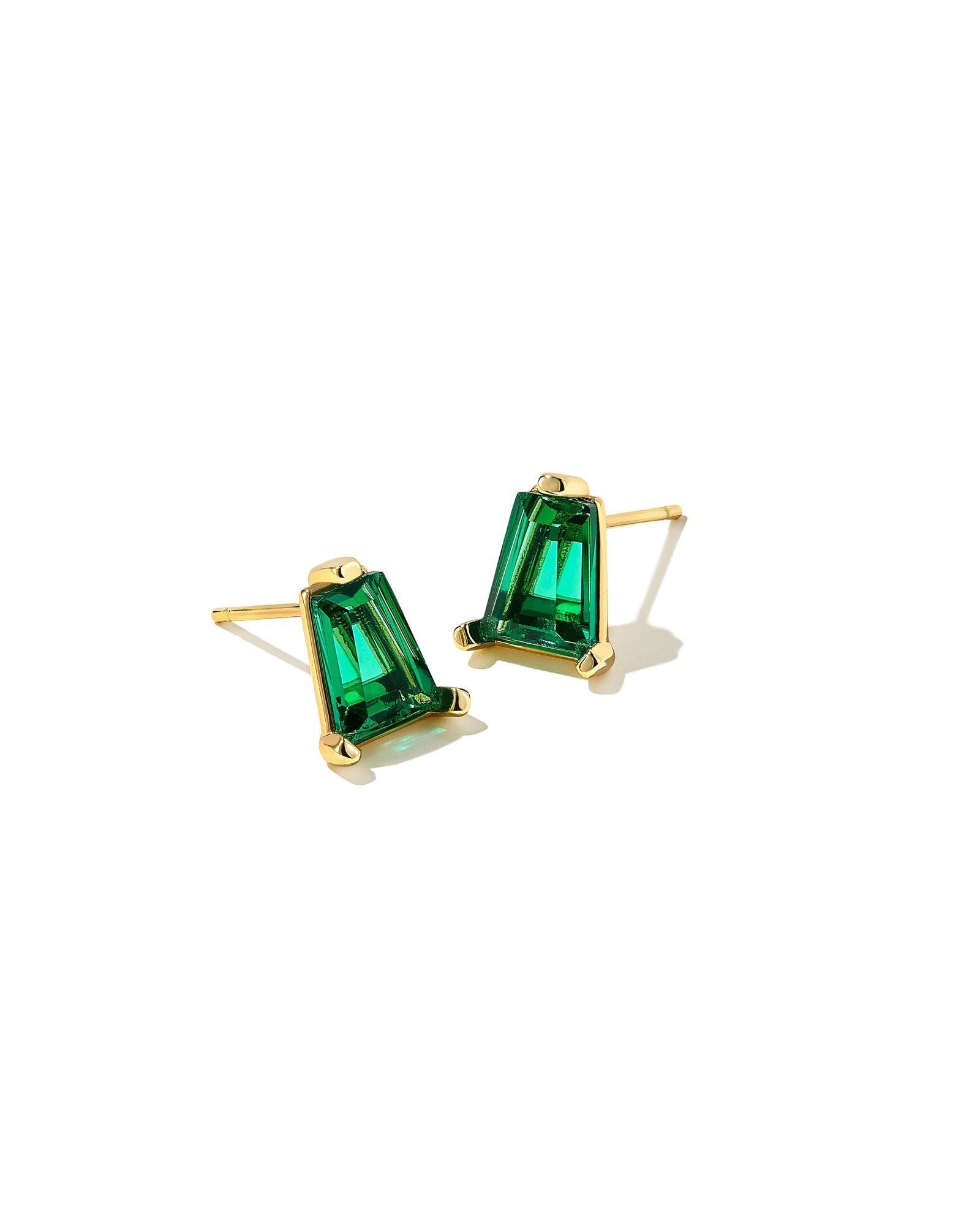 Blair Stud Earrings in Gold Emerald Crystal