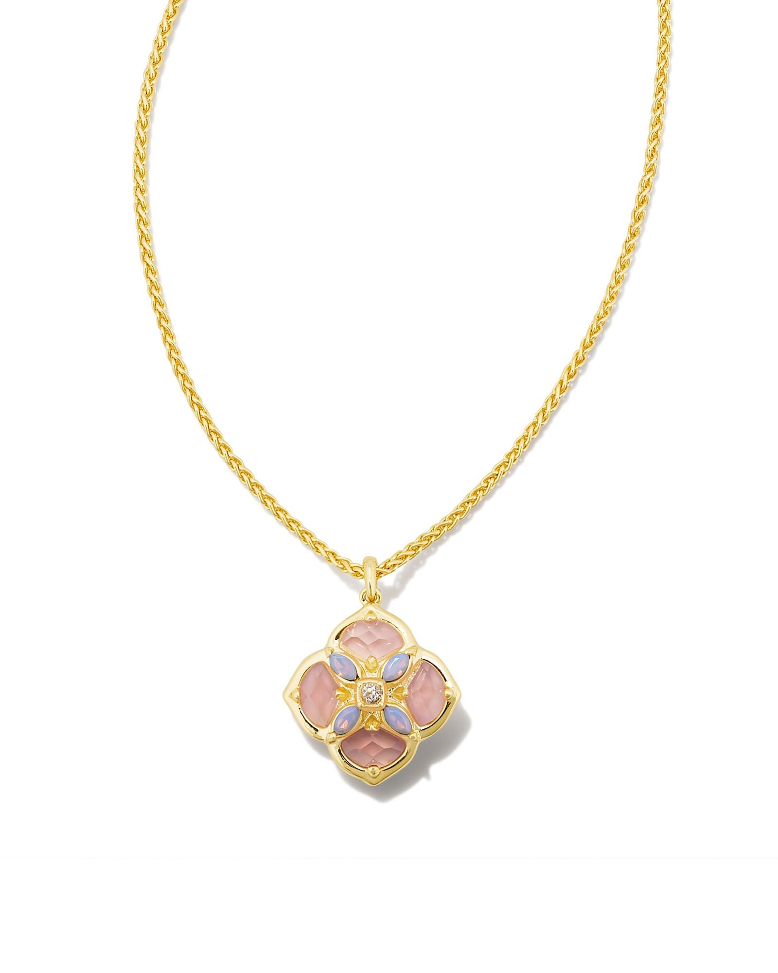 Dira Stone Short Pendant Necklace in Gold Pink Mix