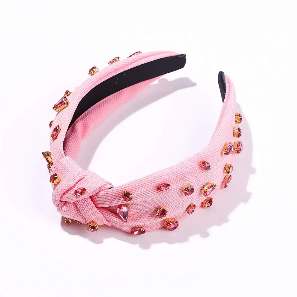 Pink Knot Headband with Pink Crystals