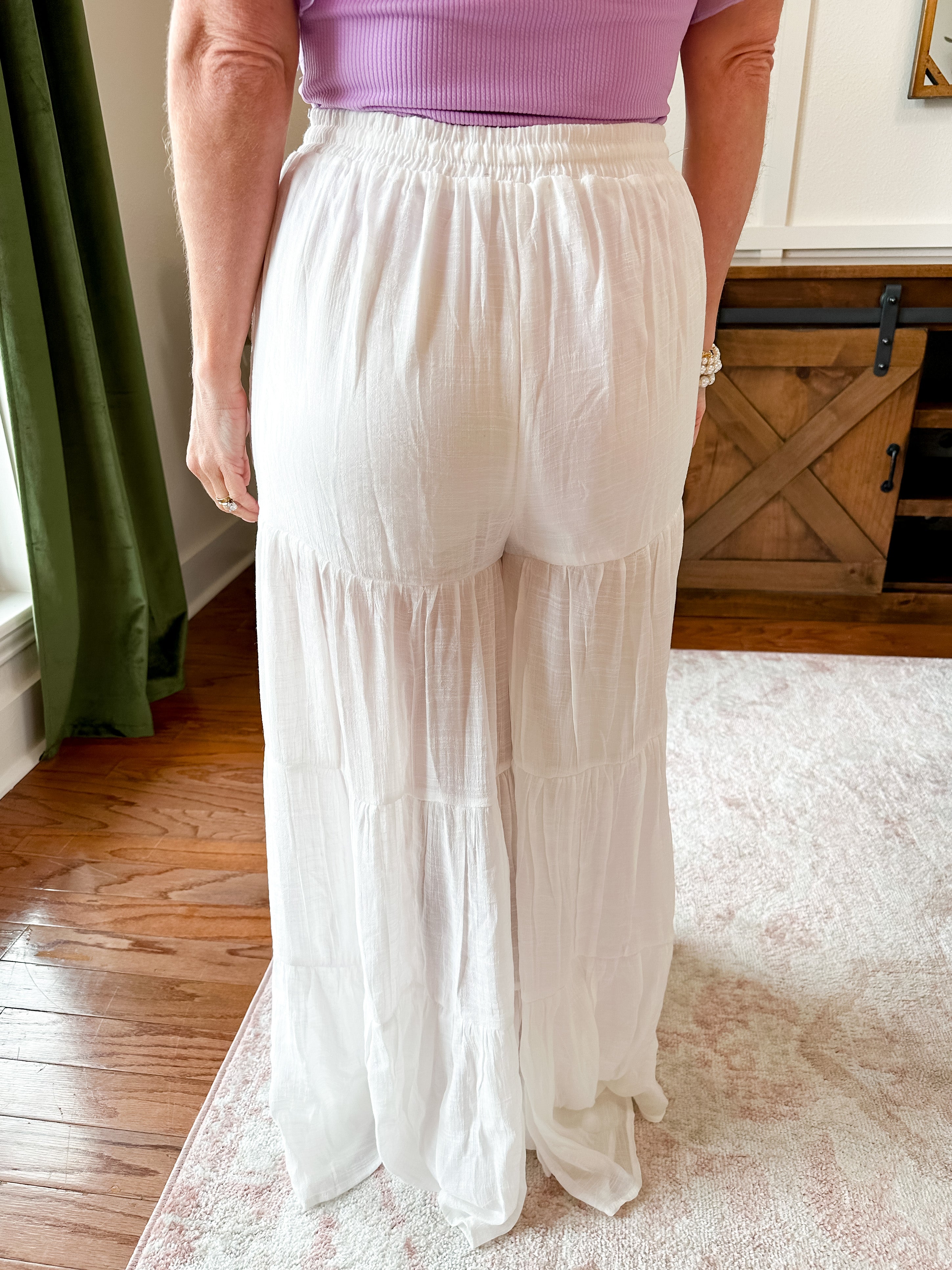 White Wide Leg Tiered Pants