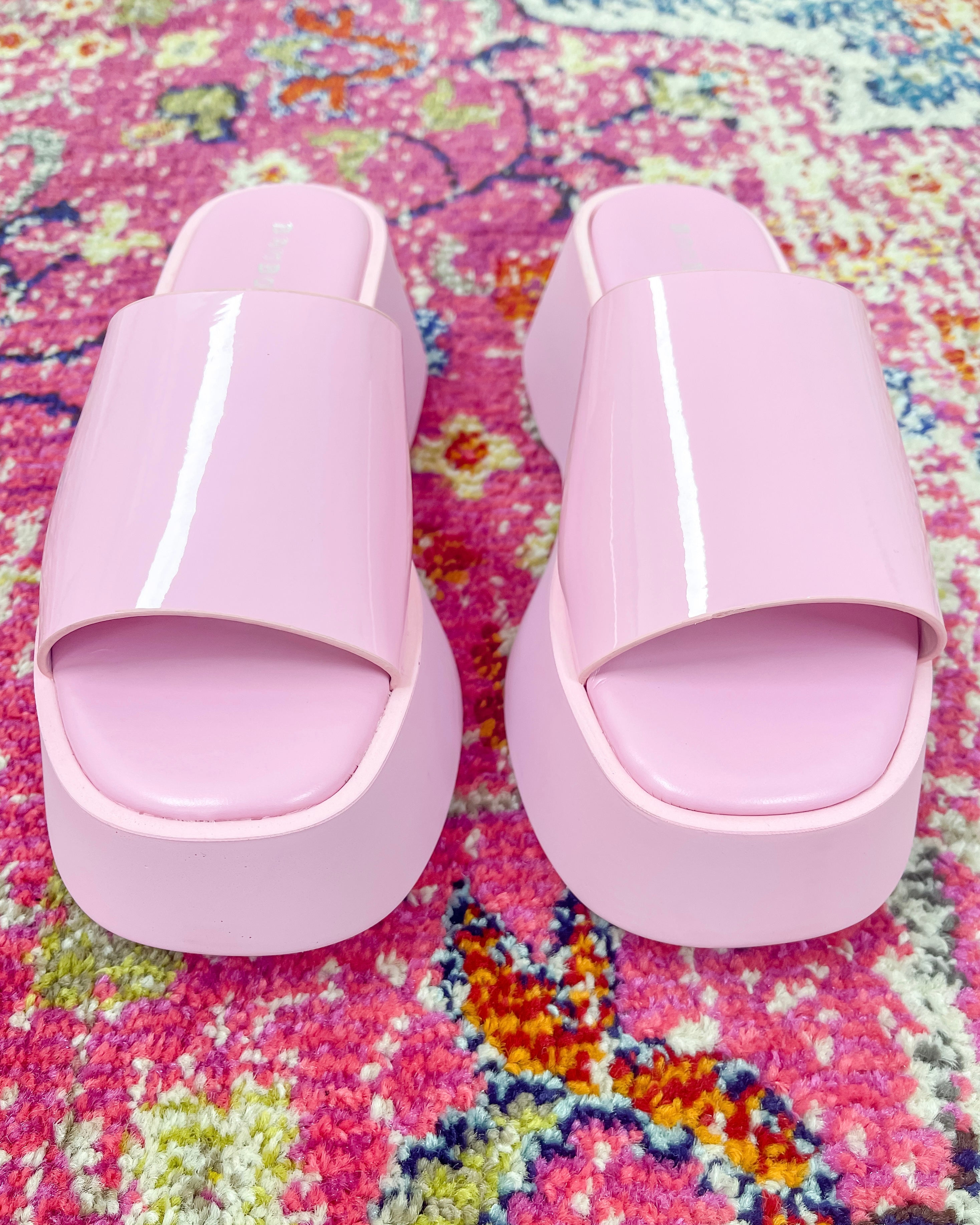 Thick Bottom Wide Band Slip on Pink Sandals