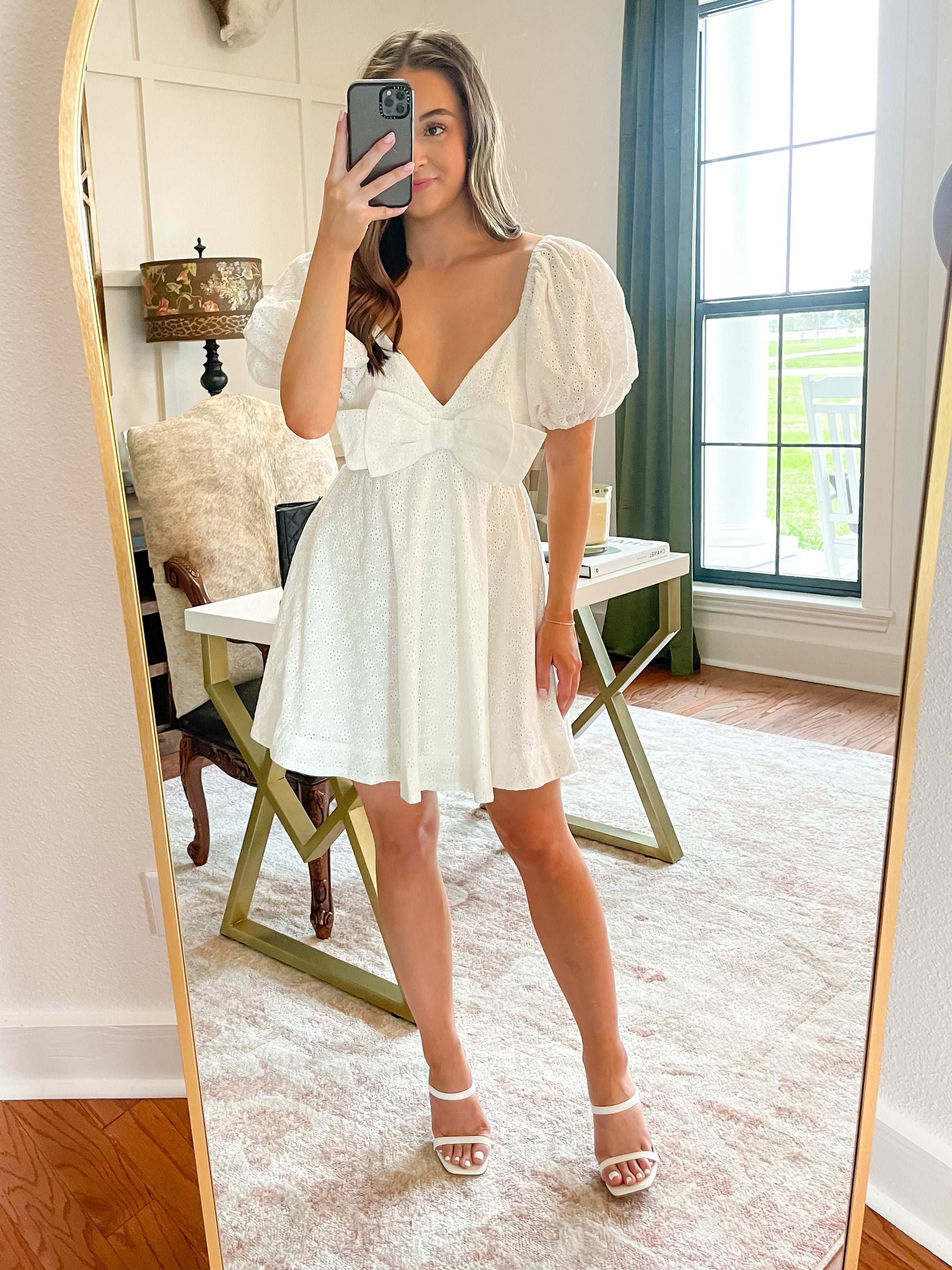 Cut Out Bow Dress in Off White