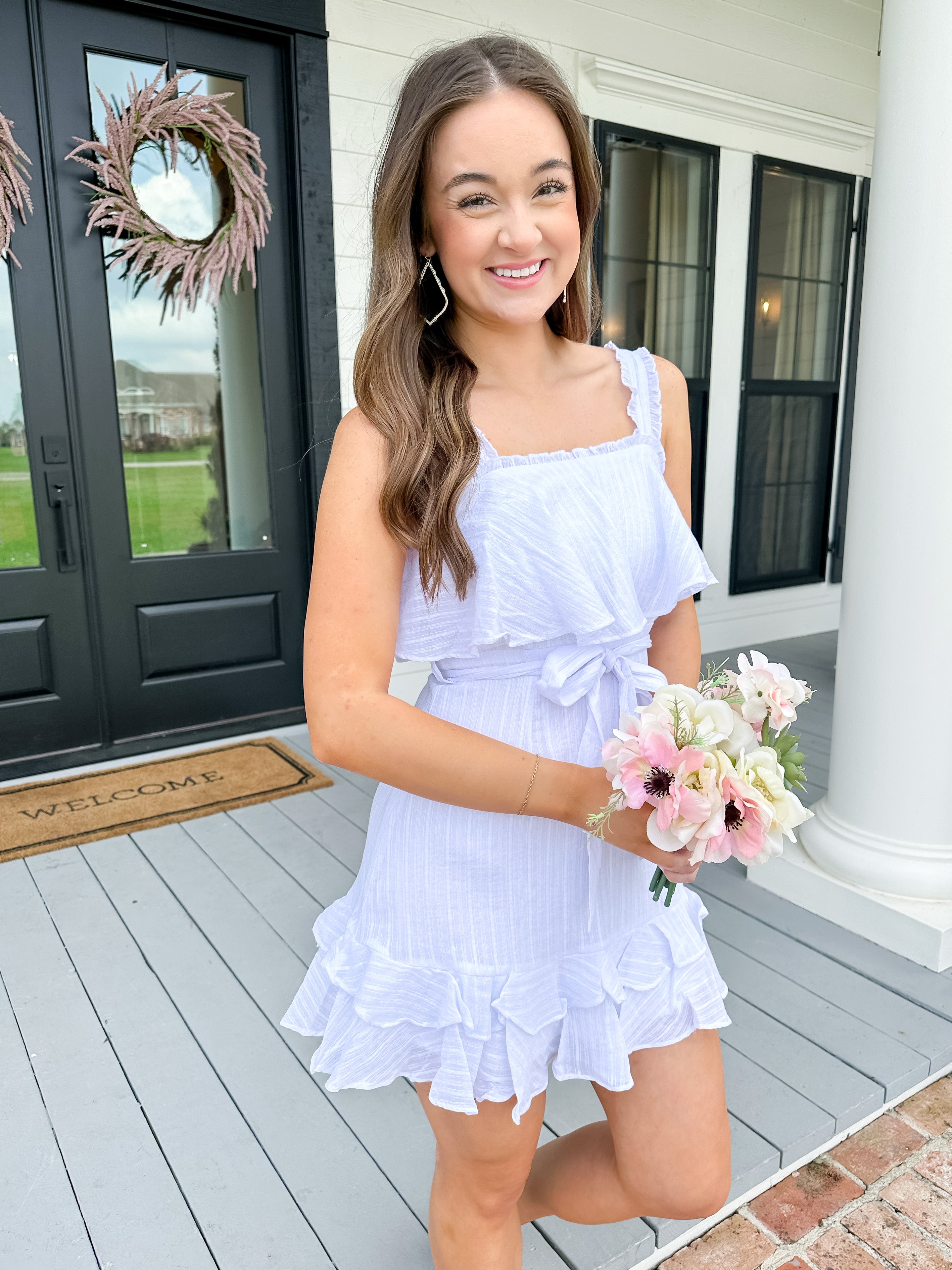 White Belted Bow Dress