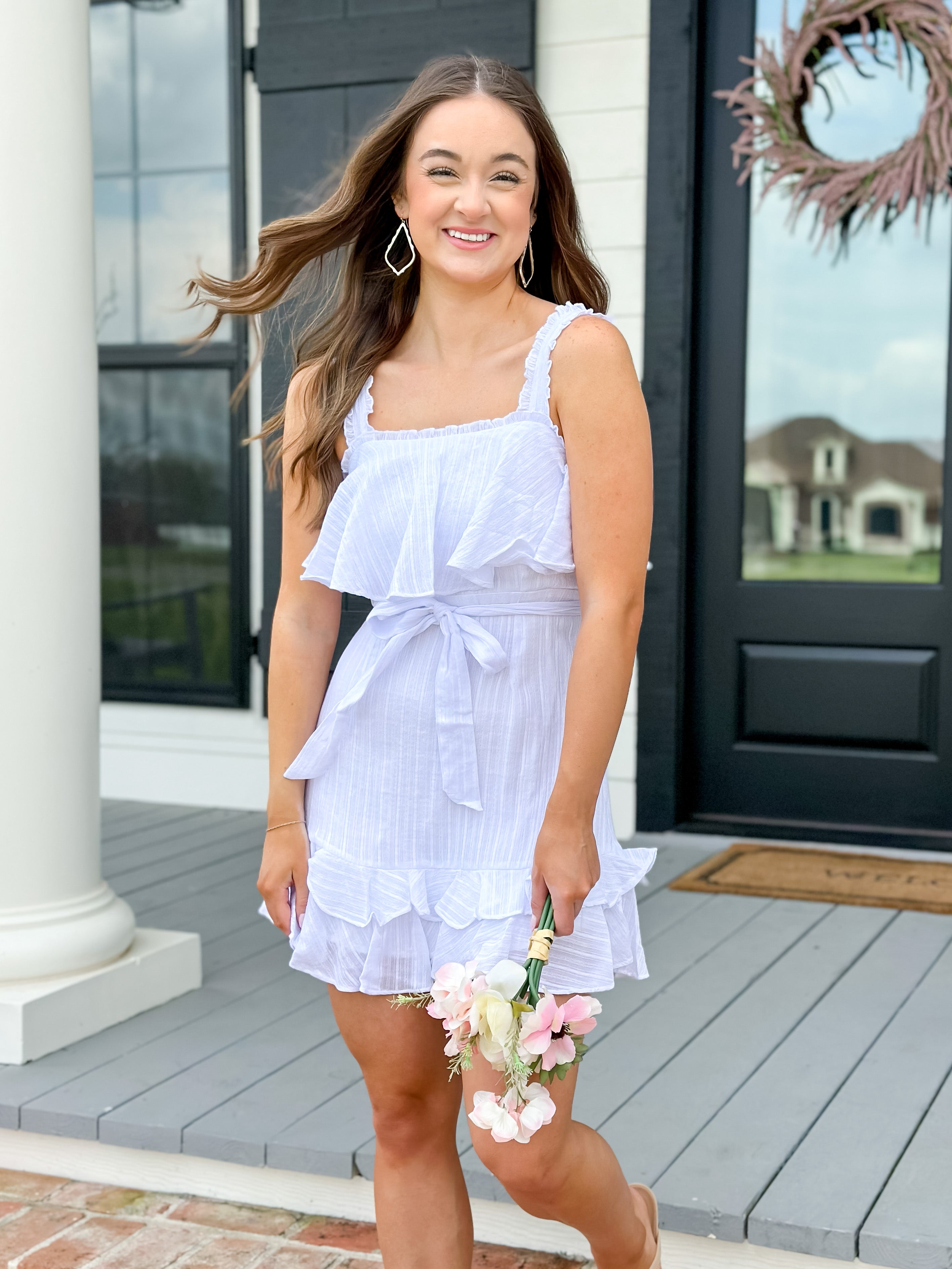 White Belted Bow Dress