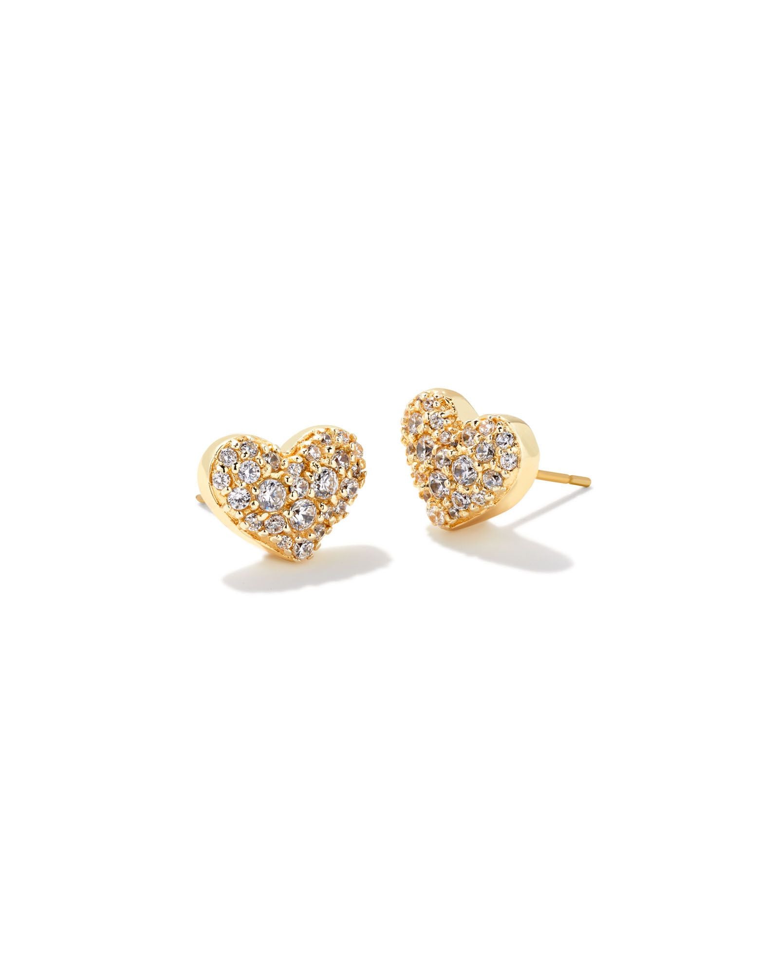 Ari Pave Crystal Heart Earrings in Gold Metal White CZ