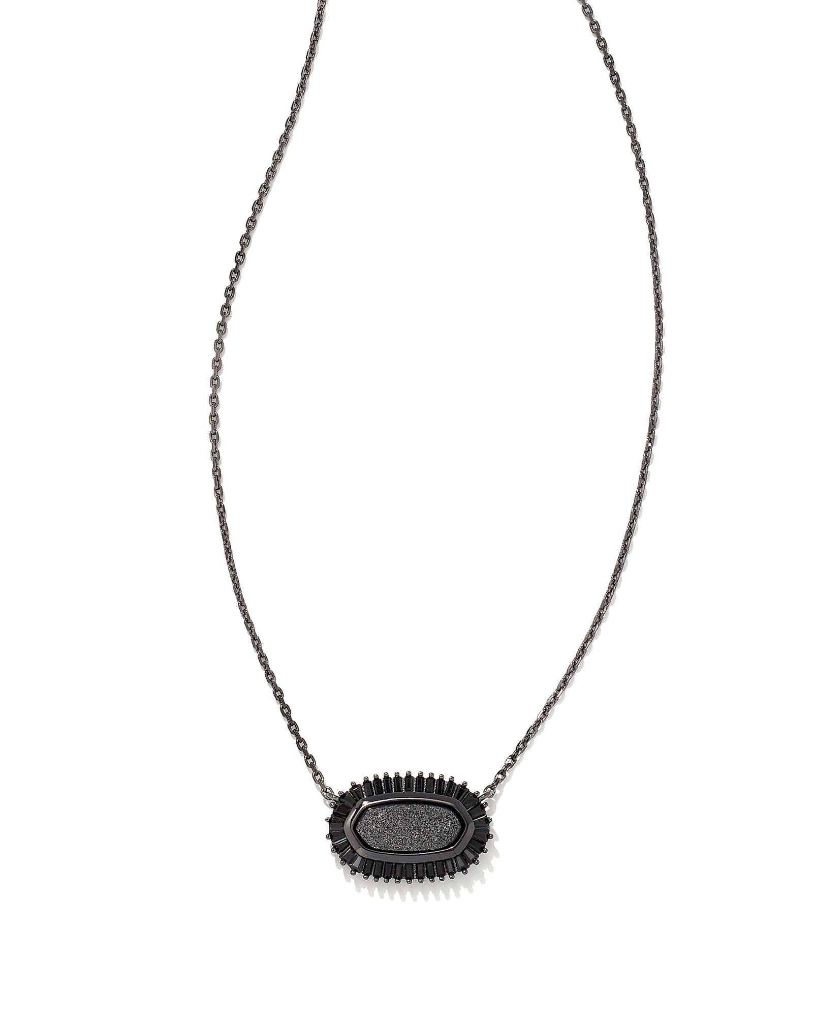 Baguette Elisa Pendant Necklace in Gunmetal Black Drusy