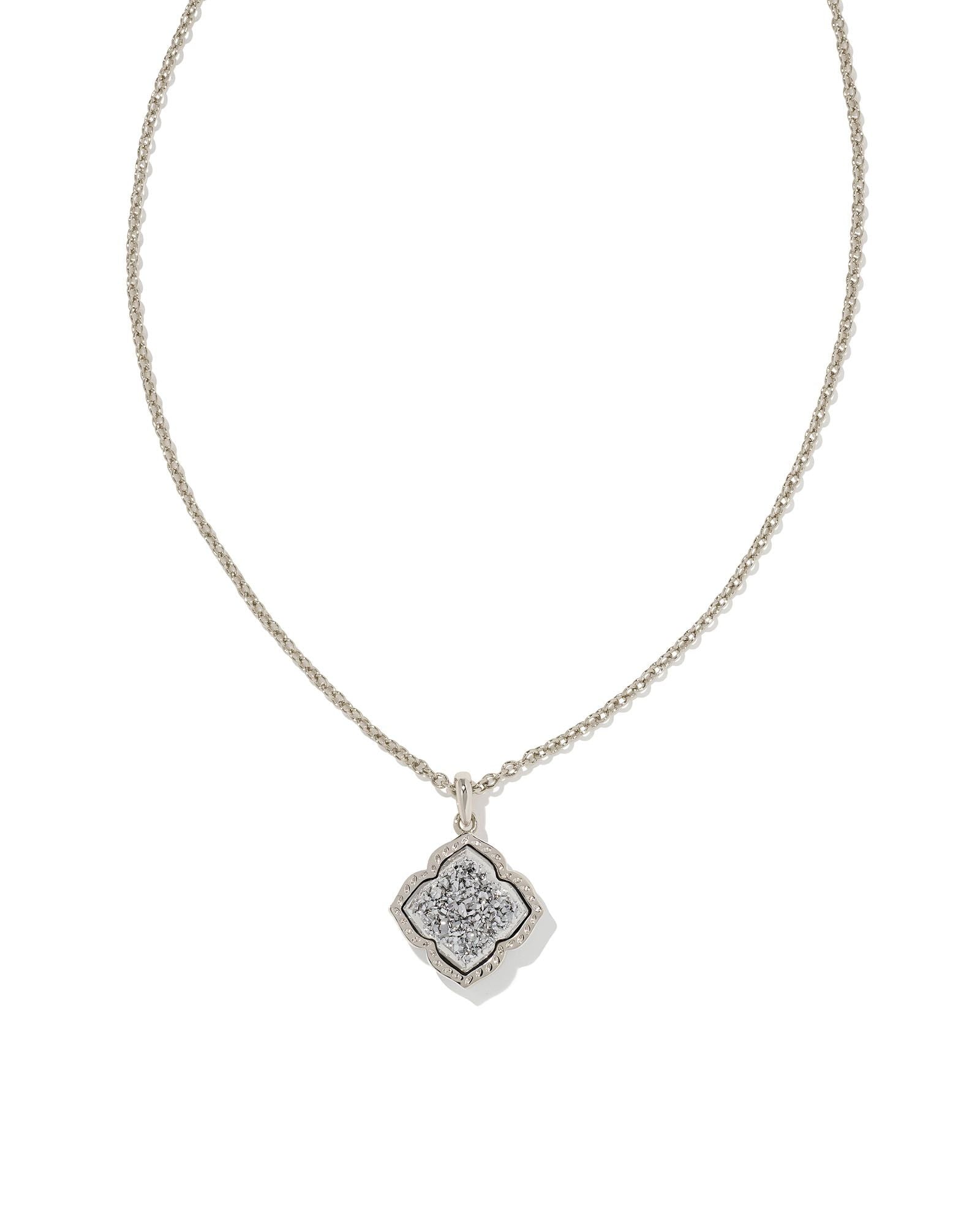 Mallory Pendant Necklace in Rhodium Platinum Drusy
