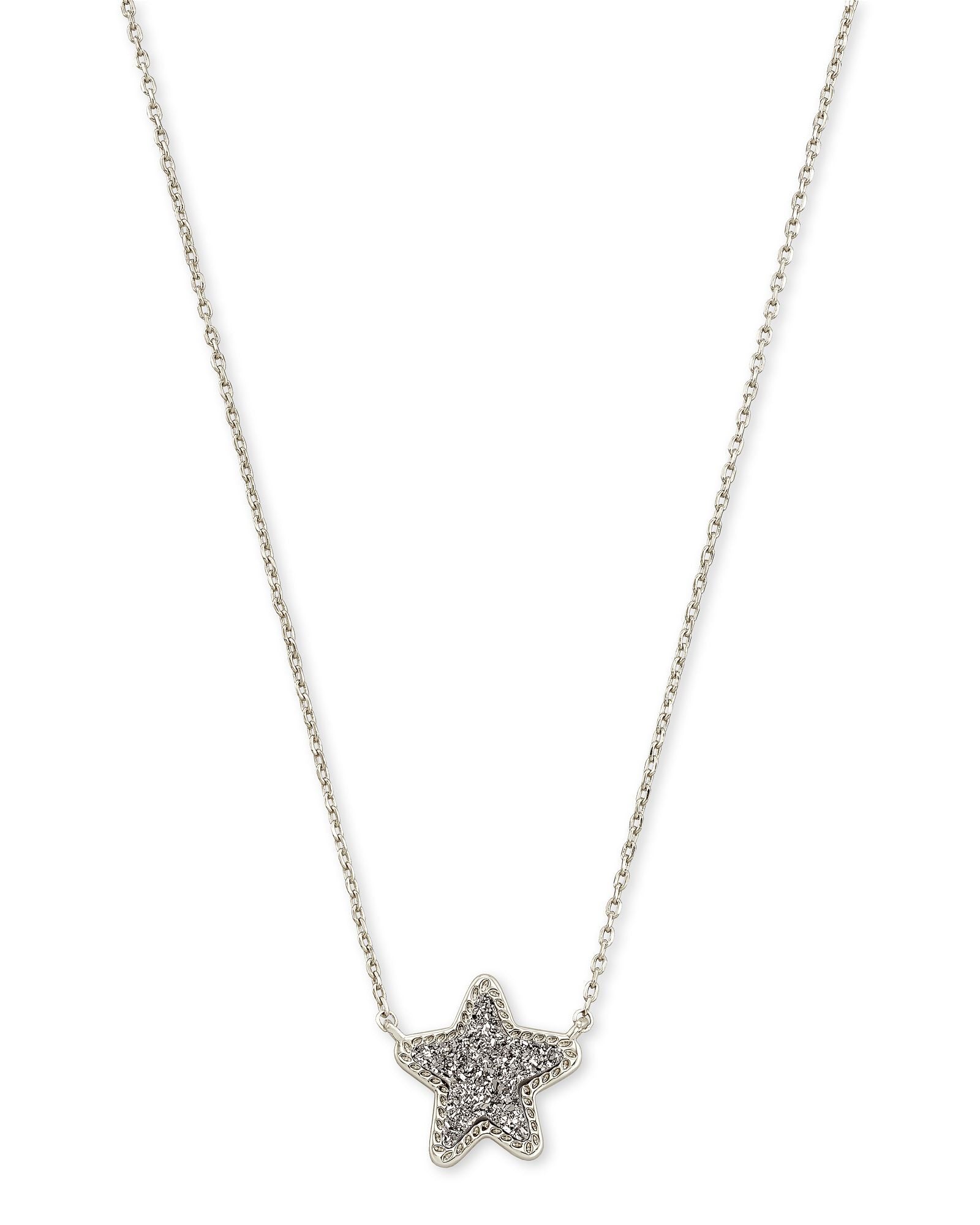 Jae Star Short Pendant Necklace in Rhodium Platinum Drusy