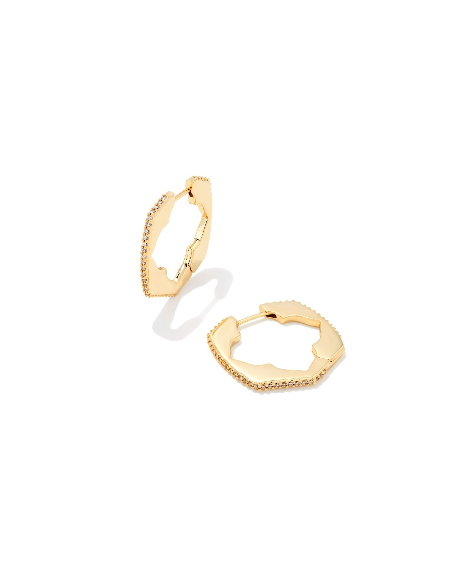 Mallory Huggie Earring in Gold White Crystal