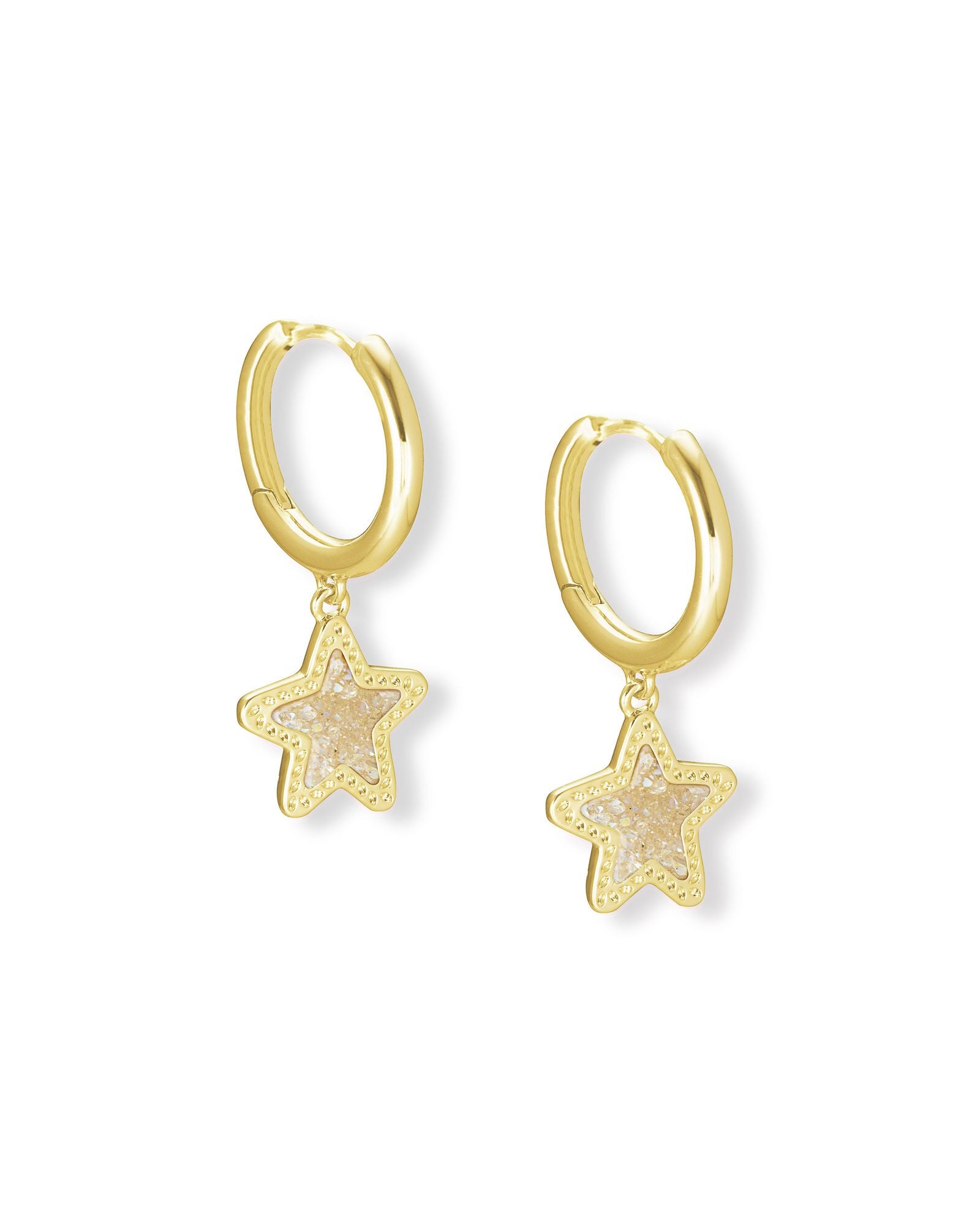 Jae Star Huggie Earring in Gold Iridescent Drusy
