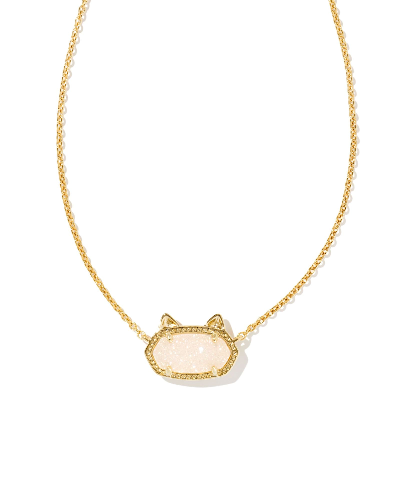 Elisa Cat Pendant Necklace in Gold Iridescent Drusy