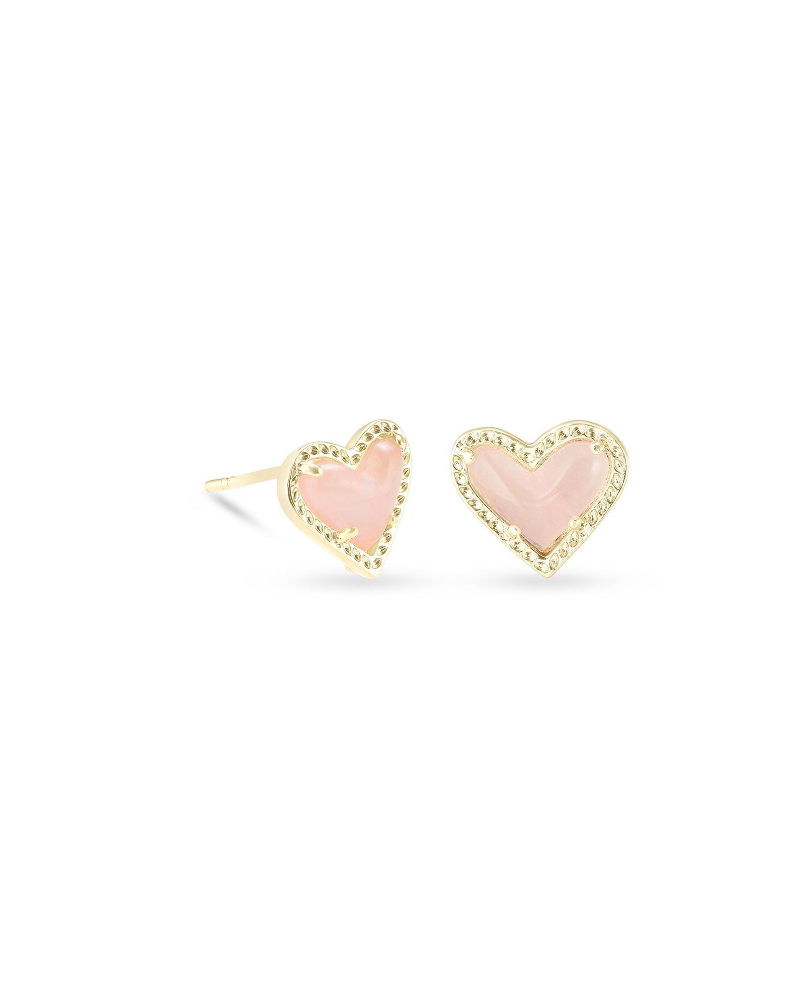 Ari Heart Gold Stud Earring in Rose Quartz