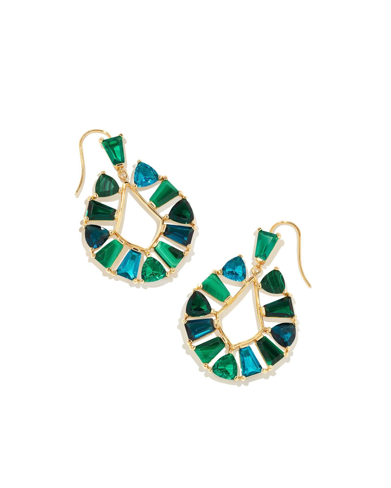 Blair Jewel Open Frame Earring in Gold Emerald Mix