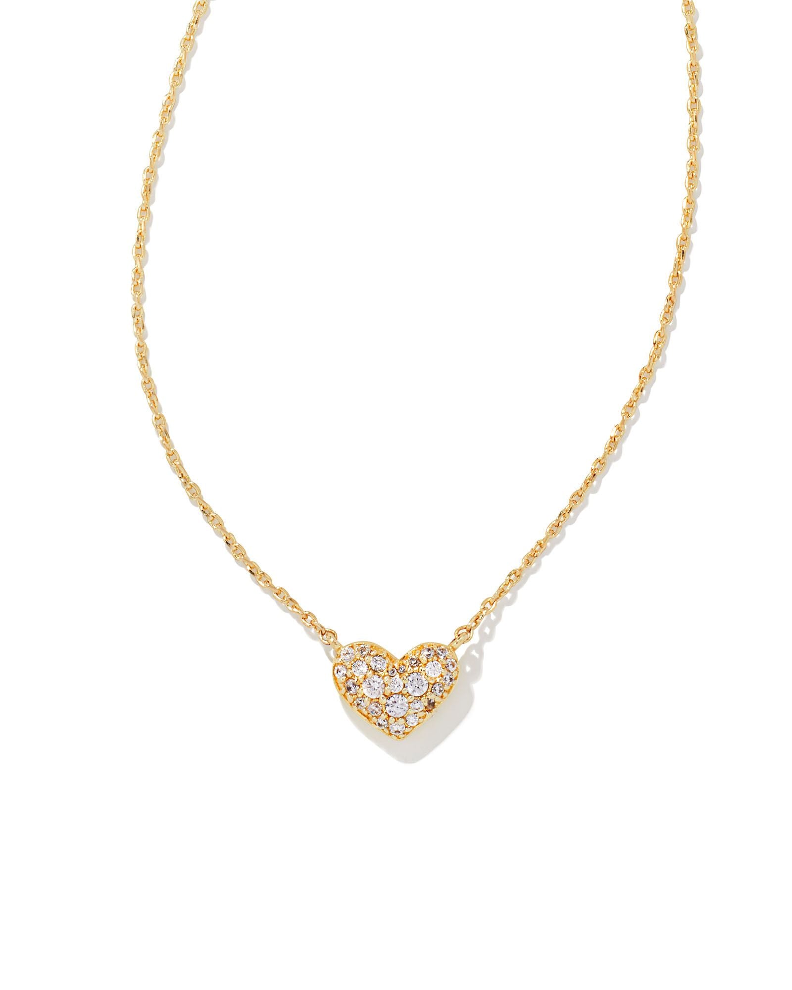 Ari Pave Crystal Heart Necklace in Gold Metal White CZ