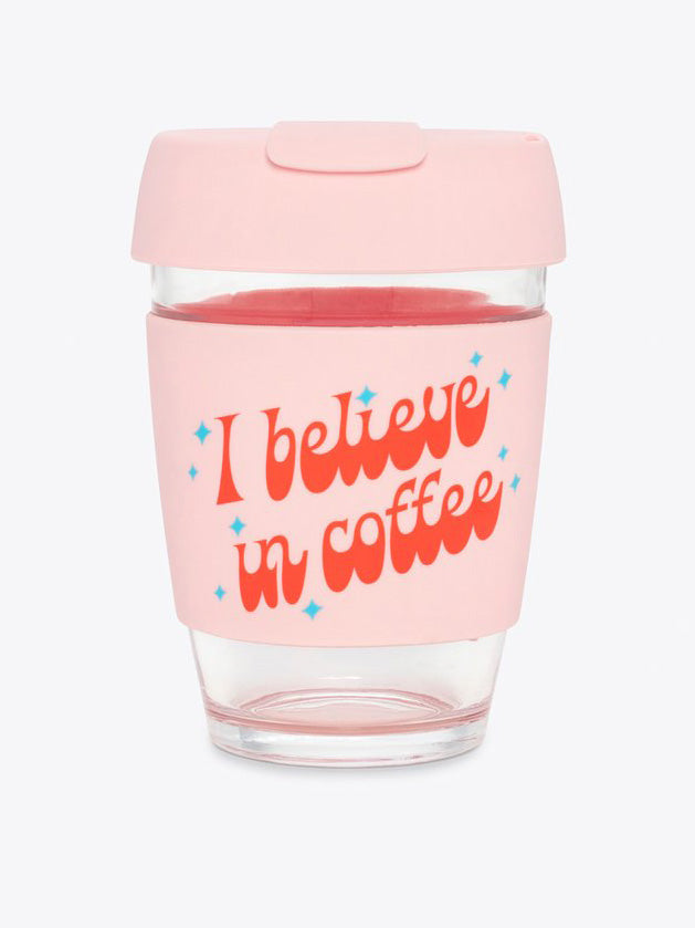 I Believe in Coffee Glass Travel Mug