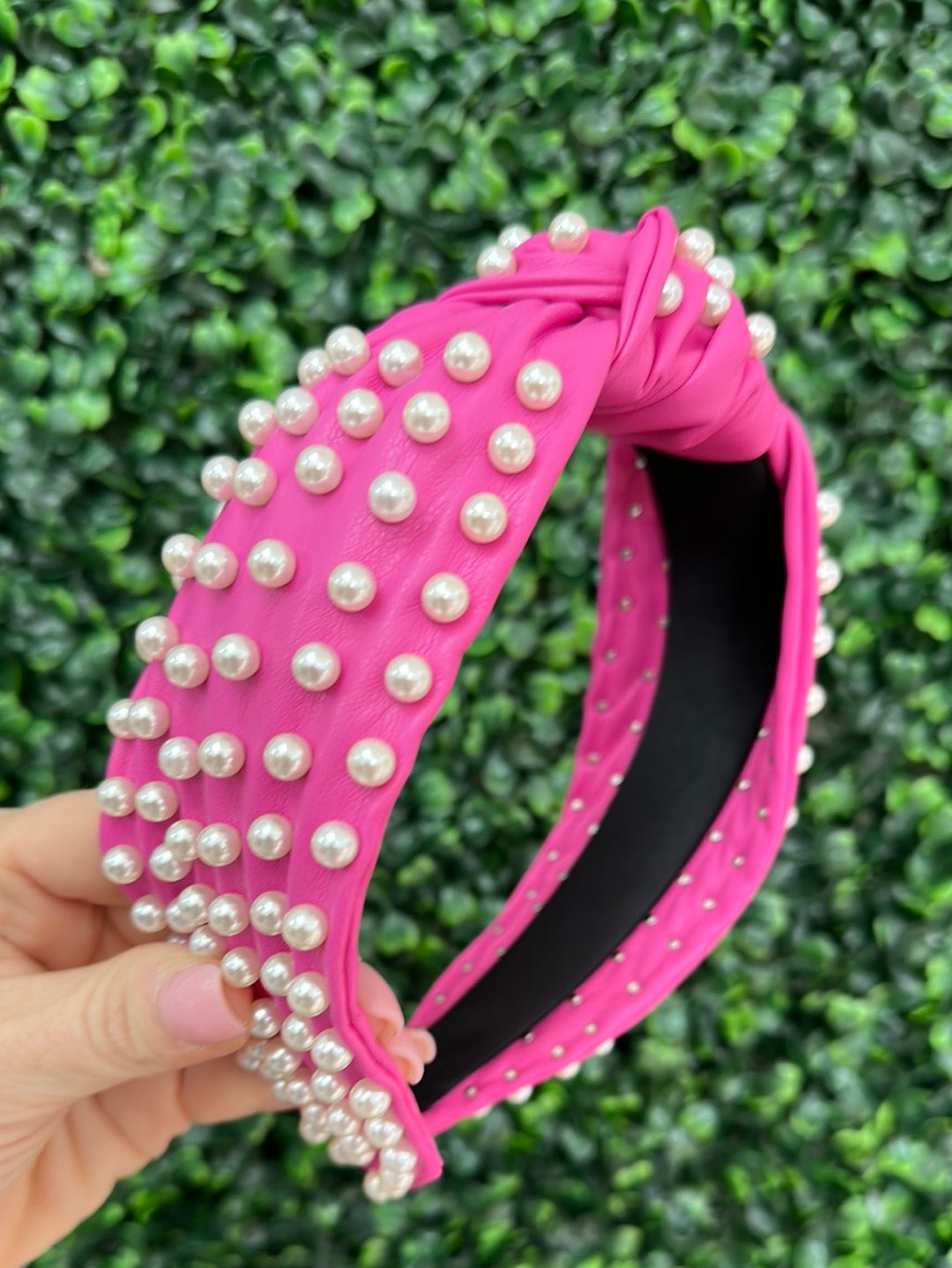 Hot Pink Headband with White Pearls