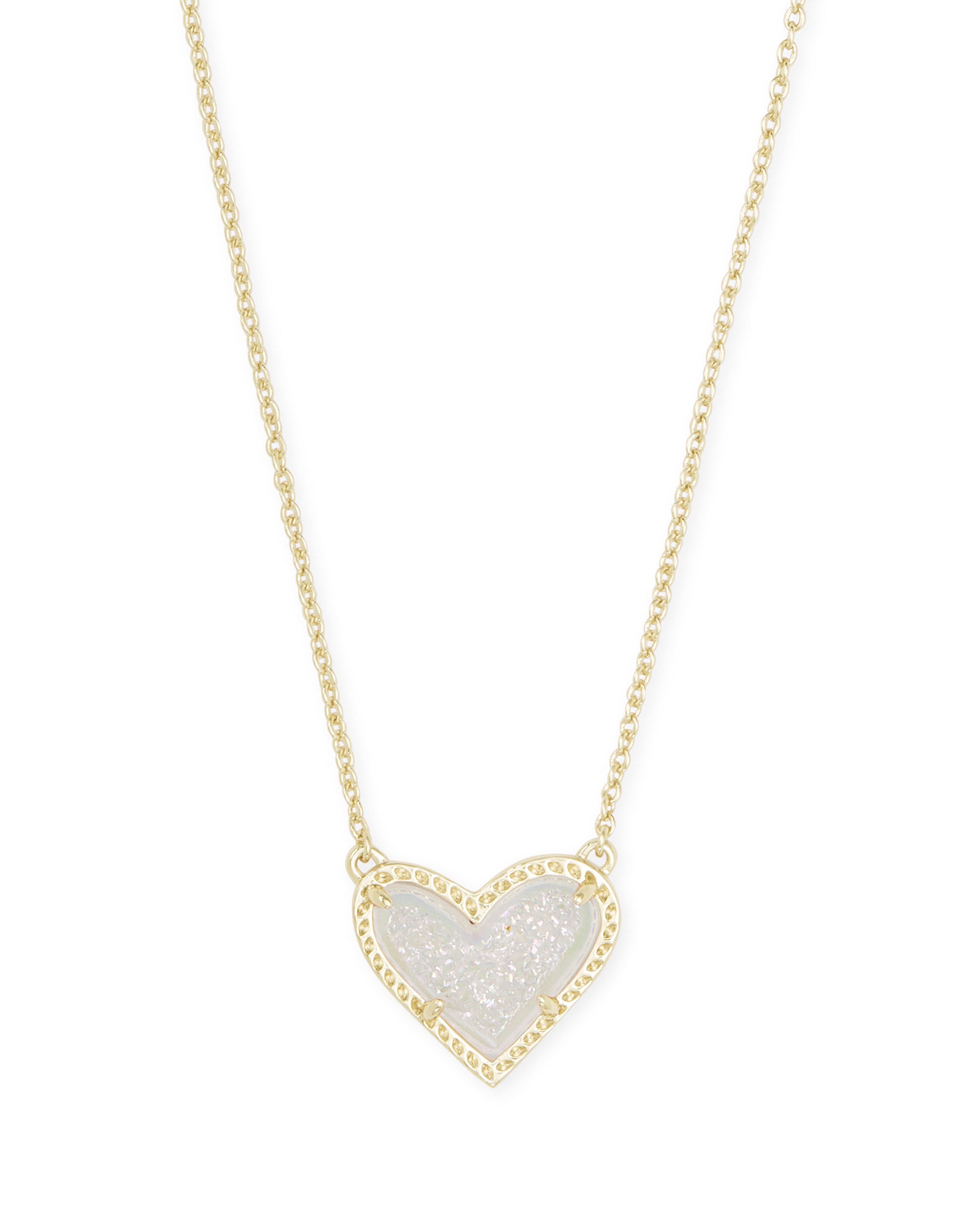 Ari Heart Gold Short Pendant in Iridescent Drusy