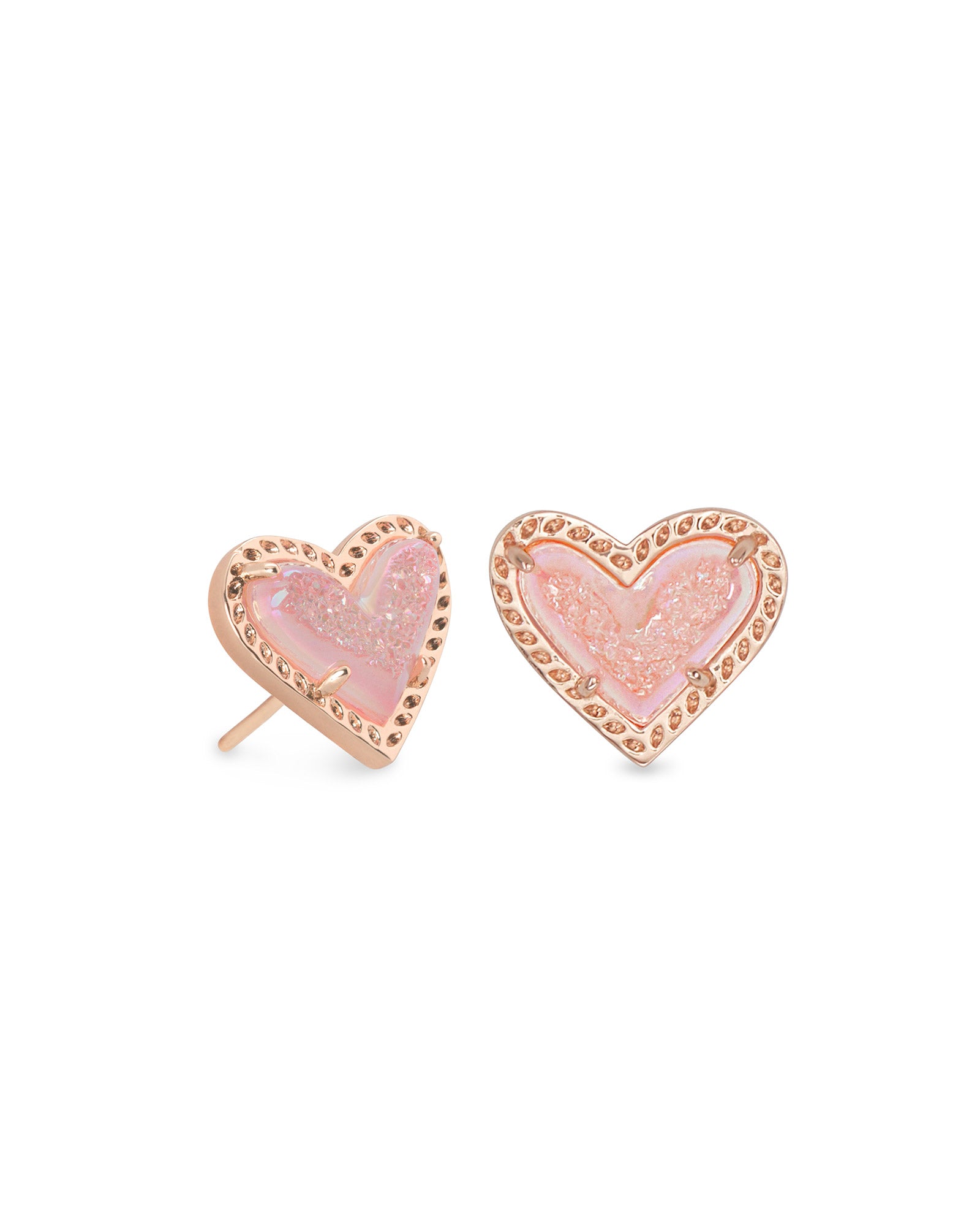 Ari Heart Rose Gold Stud Earring in Pink Drusy