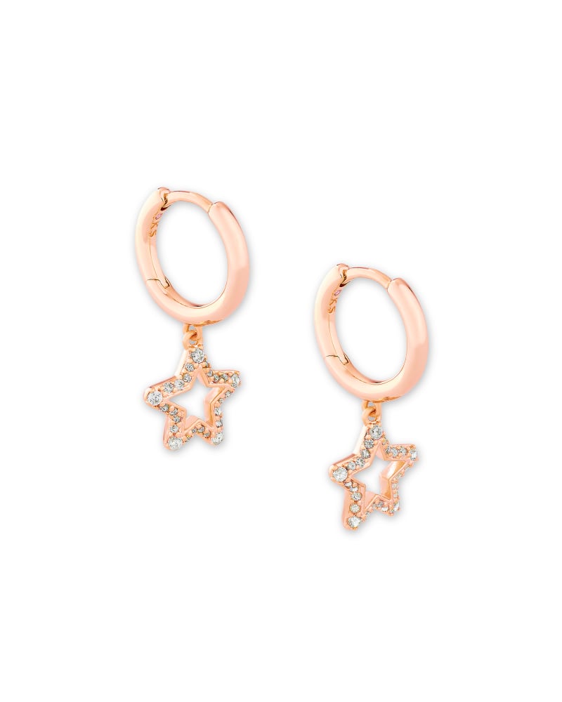 Jae Star Rose Gold Huggie Earrings In White Crystal