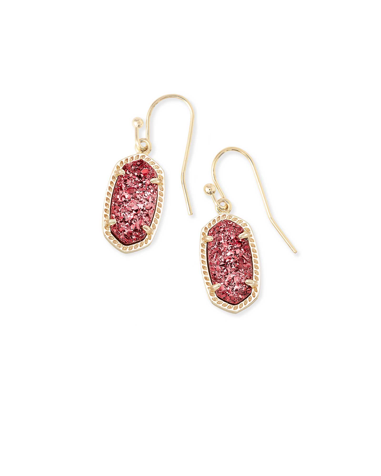 Lee Gold Drop Earrings In Raspberry Drusy