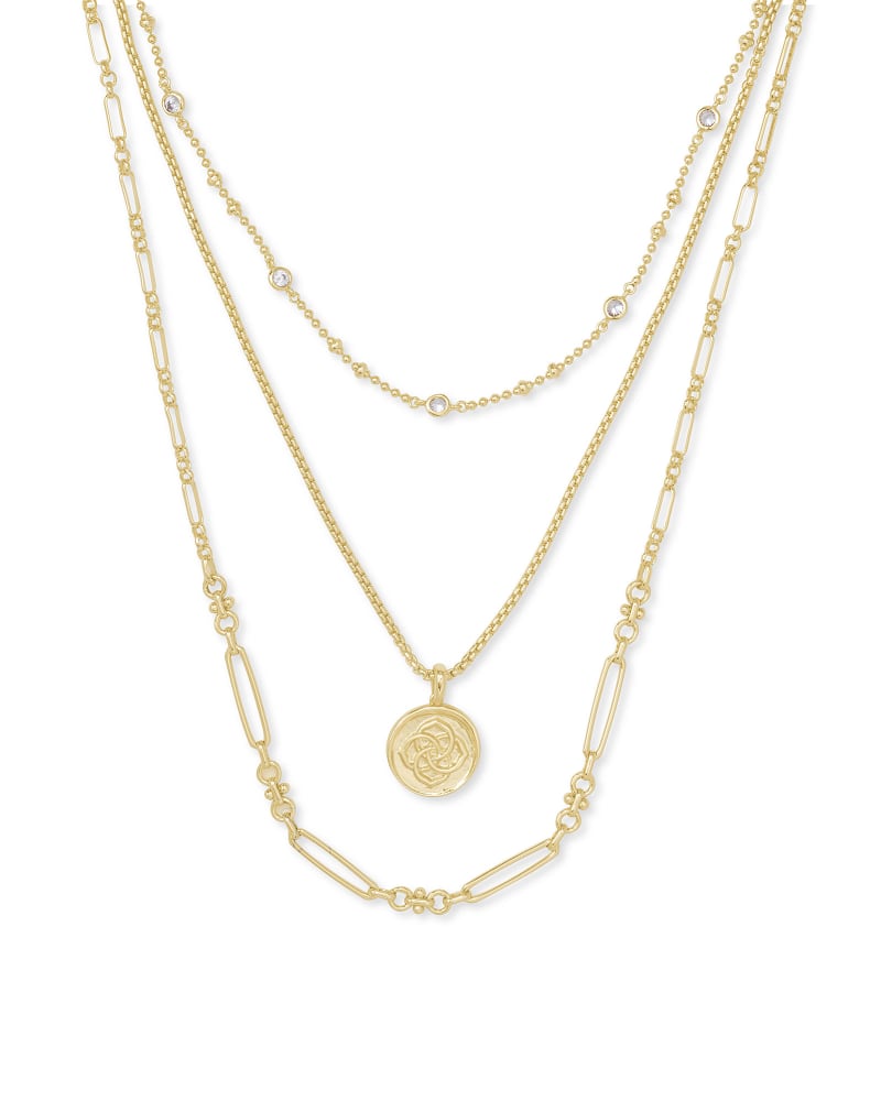 Medallion Triple Stand Necklace in Gold