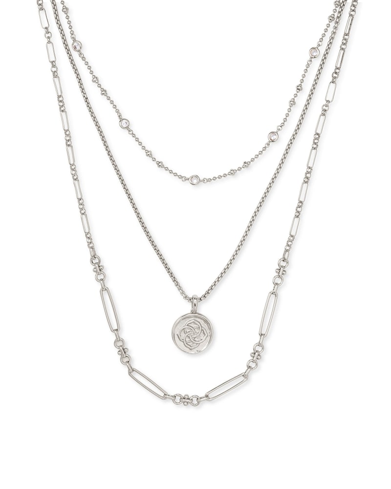 Medallion Triple Stand Necklace in Silver
