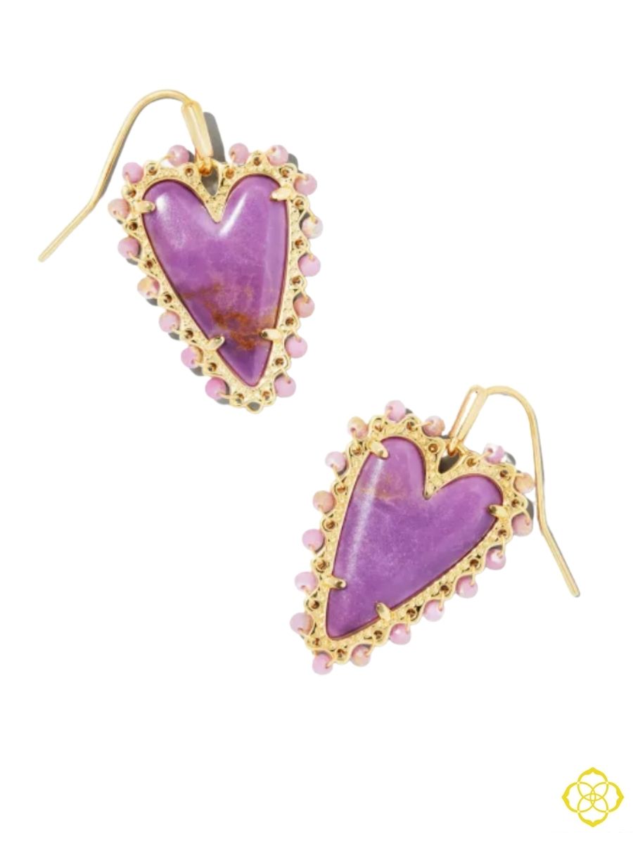 Beaded Ansley Drop Earring in Gold Lilac Phosphate